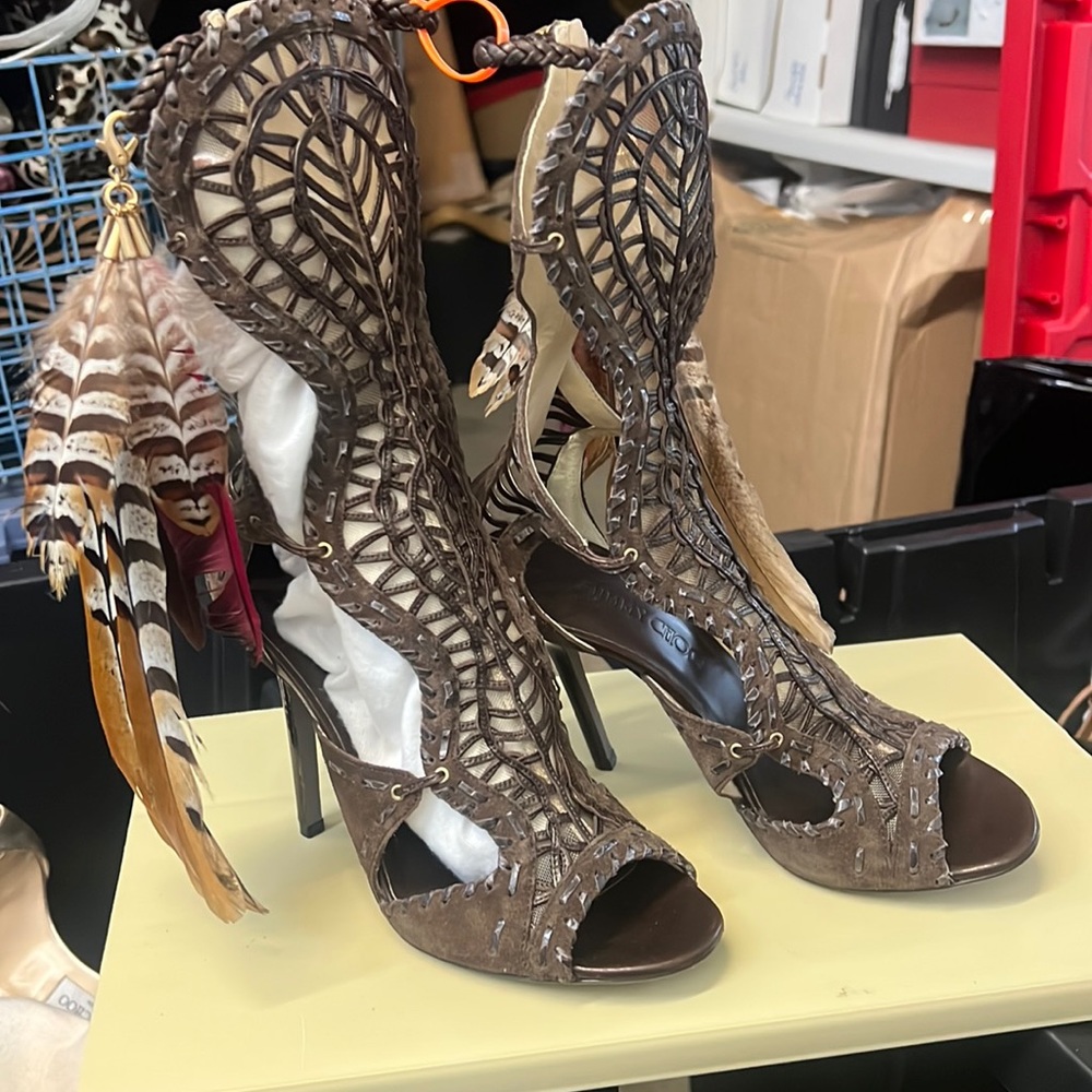 Jimmy Choo Kevan Feathered Gladiator Sandals